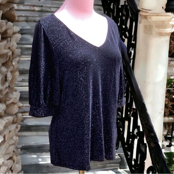 H&M NWT SPARKLY GLITTERY TOP BLOUSE WOMENS MEDIUM - Picture 2 of 7